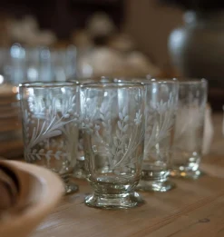 Etched Floral Drinking Glass