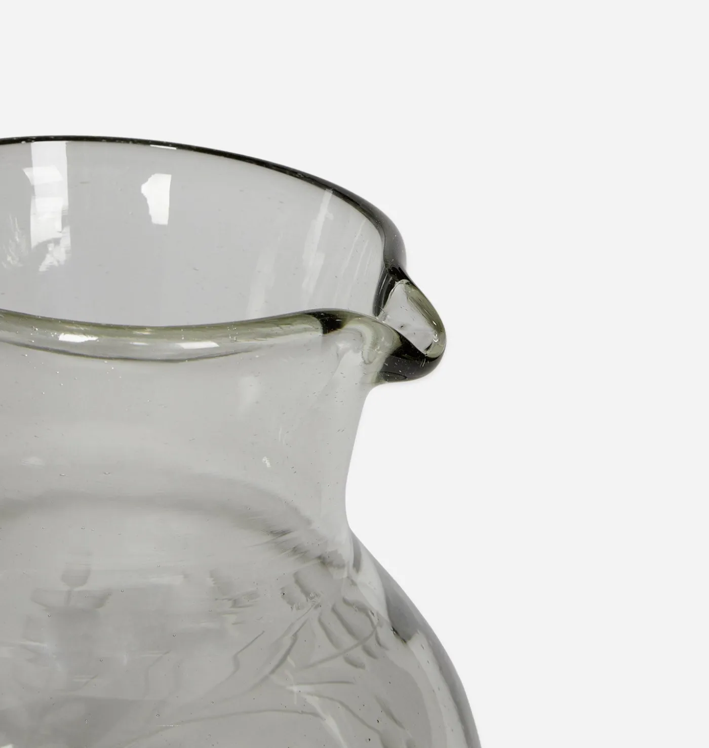 Etched Floral Glass Pitcher