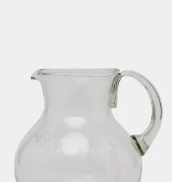 Etched Floral Glass Pitcher